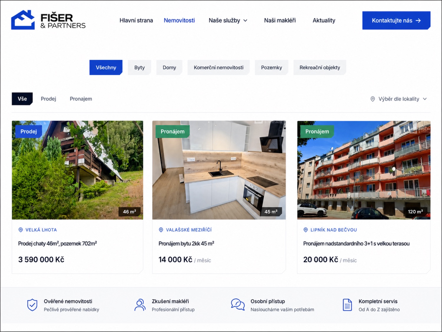Nabídka nemovitostí na realitním webu Fišer & Partners